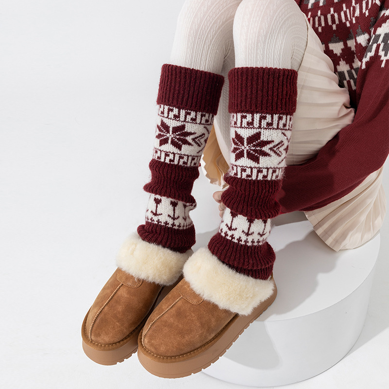 Womens Nordic Fair Isle Knit Leg Warmers Thicken Warm Knitted Foot Cover